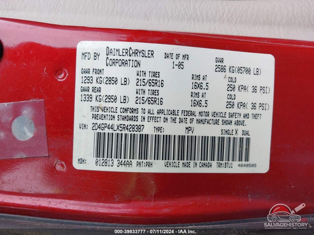 2D4GP44LX5R428387 2005 DODGE GRAND CARAVAN photo no. 9