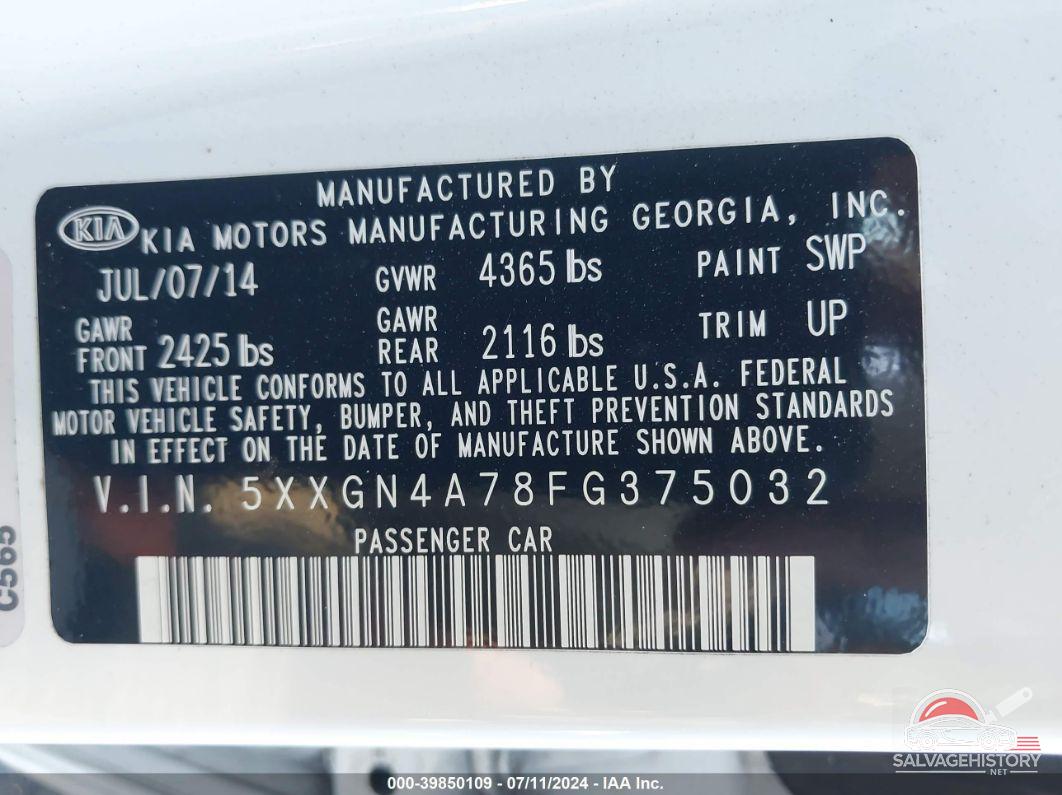 5XXGN4A78FG375032 2015 KIA OPTIMA photo no. 9