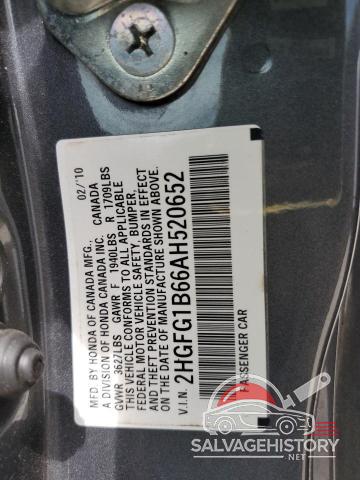 2HGFG1B66AH520652 2010 HONDA CIVIC photo no. 12