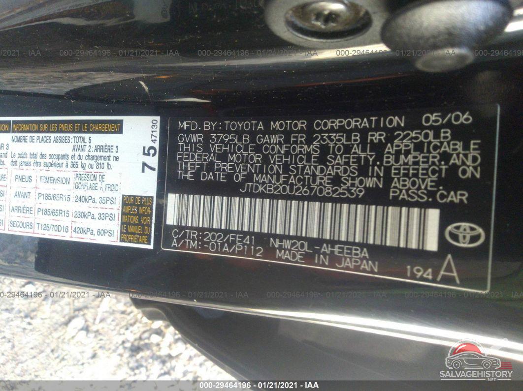 JTDKB20U267082539 2006 TOYOTA PRIUS photo no. 9