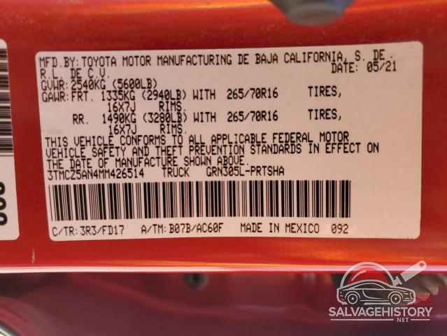 3TMCZ5AN4MM426514 2021 TOYOTA TACOMA photo no. 12
