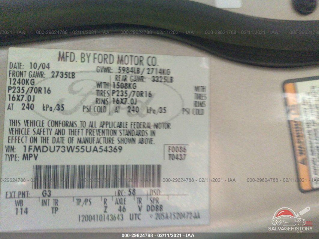 1FMDU73W55UA54369 2005 FORD EXPLORER photo no. 9