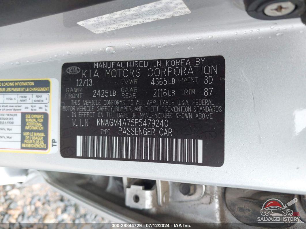 KNAGM4A75E5479240 2014 KIA OPTIMA photo no. 9