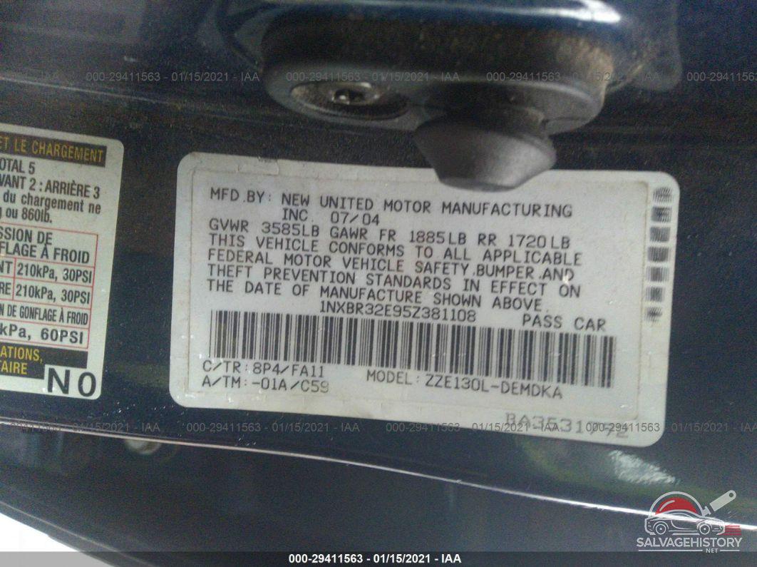 1NXBR32E95Z381108 2005 TOYOTA COROLLA photo no. 9