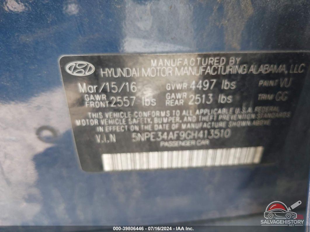 5NPE34AF9GH413510 2016 HYUNDAI SONATA photo no. 9
