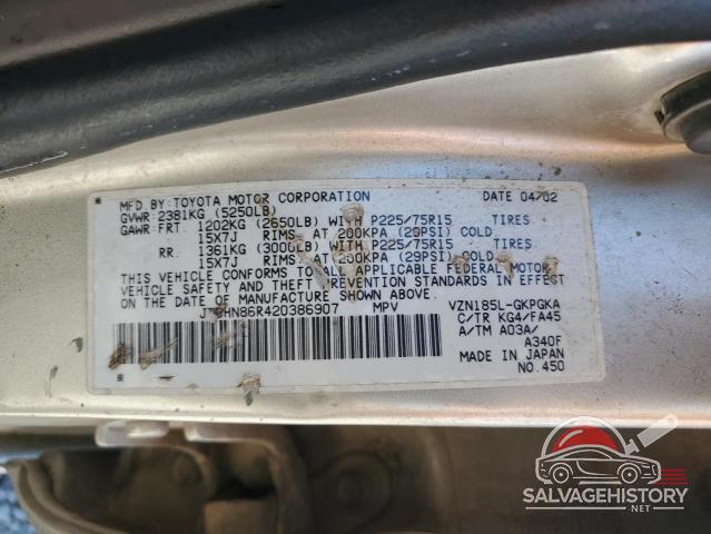 JT3HN86R420386907 2002 TOYOTA 4RUNNER photo no. 12