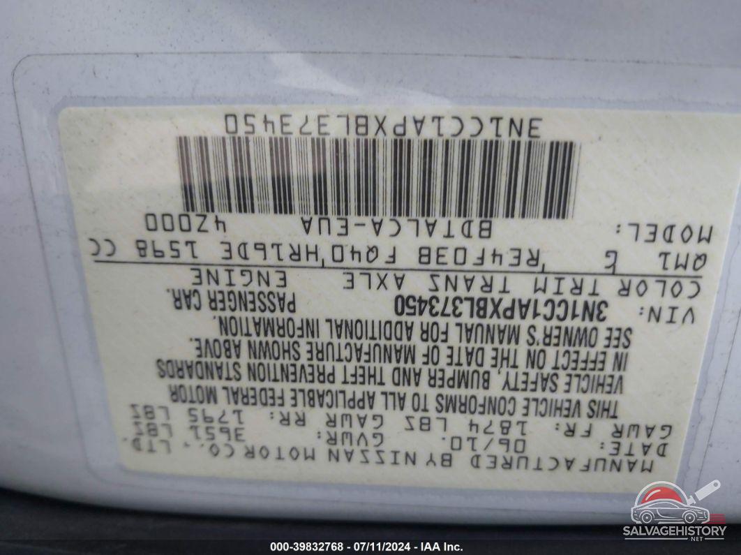 3N1CC1APXBL373450 2011 NISSAN VERSA photo no. 9
