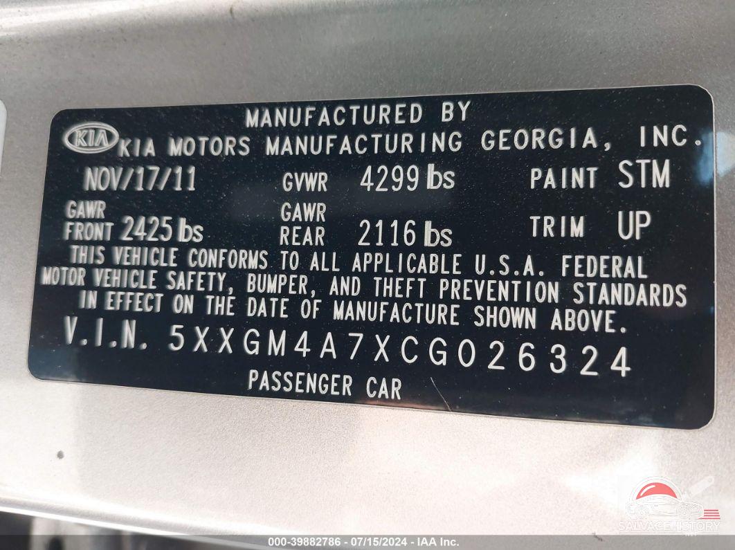 5XXGM4A7XCG026324 2012 KIA OPTIMA photo no. 9