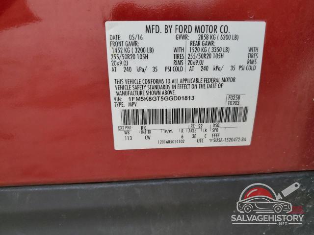 1FM5K8GT5GGD01813 2016 FORD EXPLORER photo no. 13