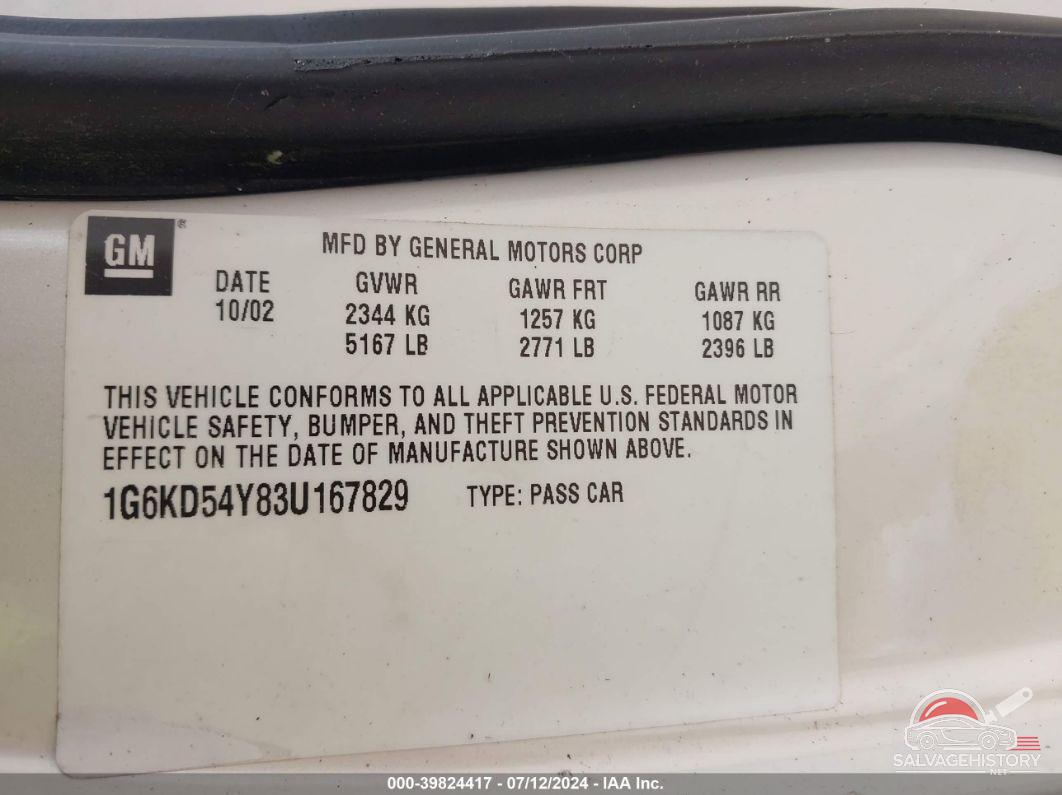 1G6KD54Y83U167829 2003 CADILLAC DEVILLE photo no. 9