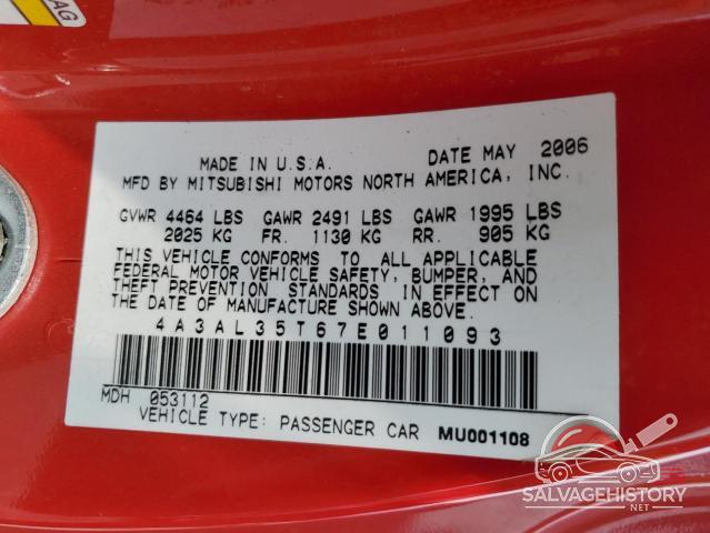 4A3AL35T67E011093 2007 MITSUBISHI ECLIPSE photo no. 12