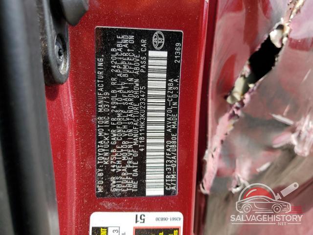 4T1B11HK3KU233475 2019 TOYOTA CAMRY photo no. 12