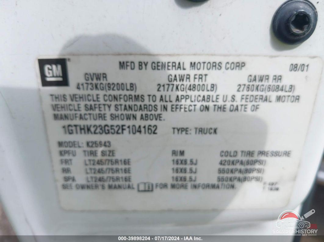 1GTHK23G52F104162 2002 GMC SIERRA 2500HD photo no. 9