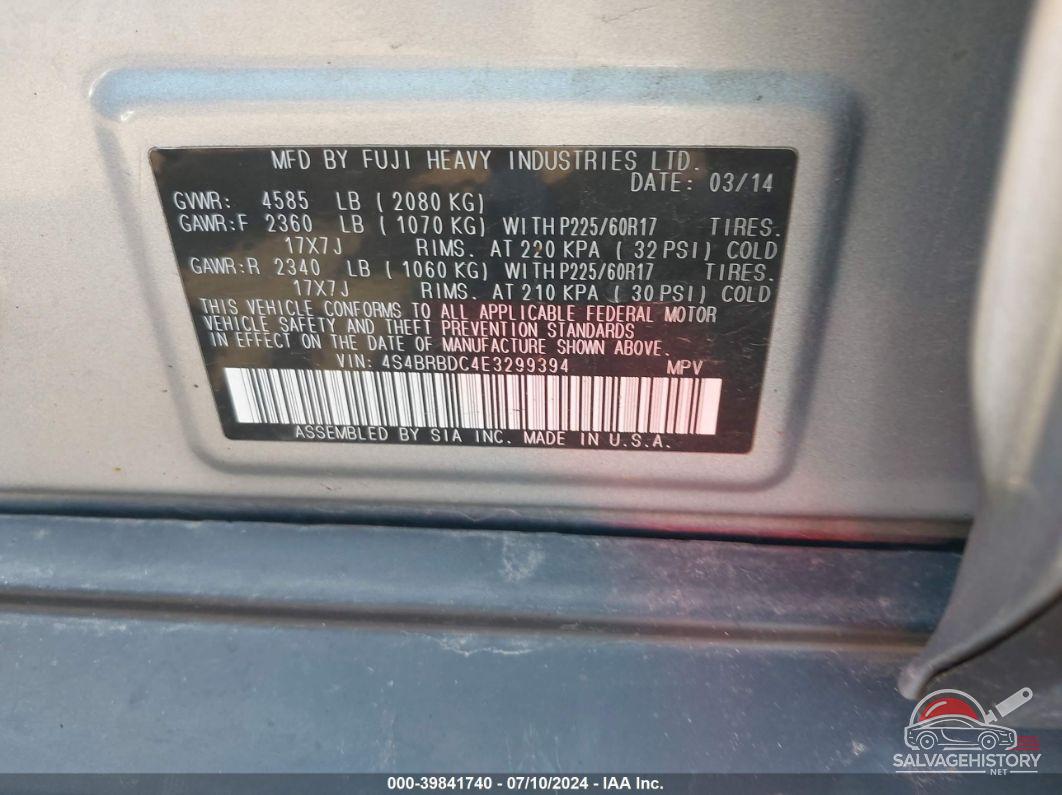 4S4BRBDC4E3299394 2014 SUBARU OUTBACK photo no. 9