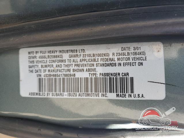 4S3BH665417660946 2001 SUBARU LEGACY photo no. 12