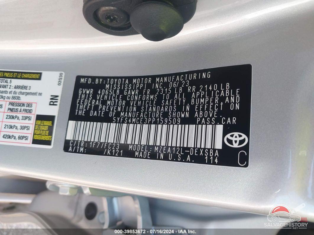 5YFS4MCE3PP159509 2023 TOYOTA COROLLA photo no. 9