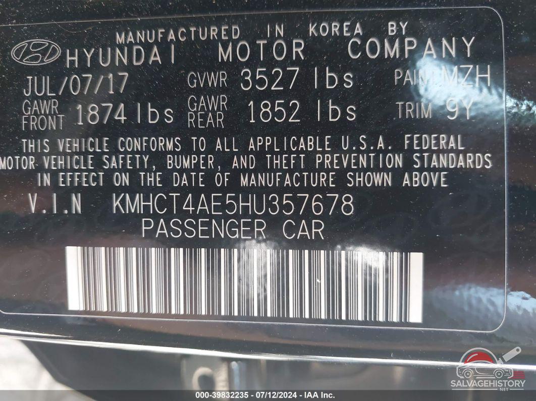 KMHCT4AE5HU357678 2017 HYUNDAI ACCENT photo no. 9