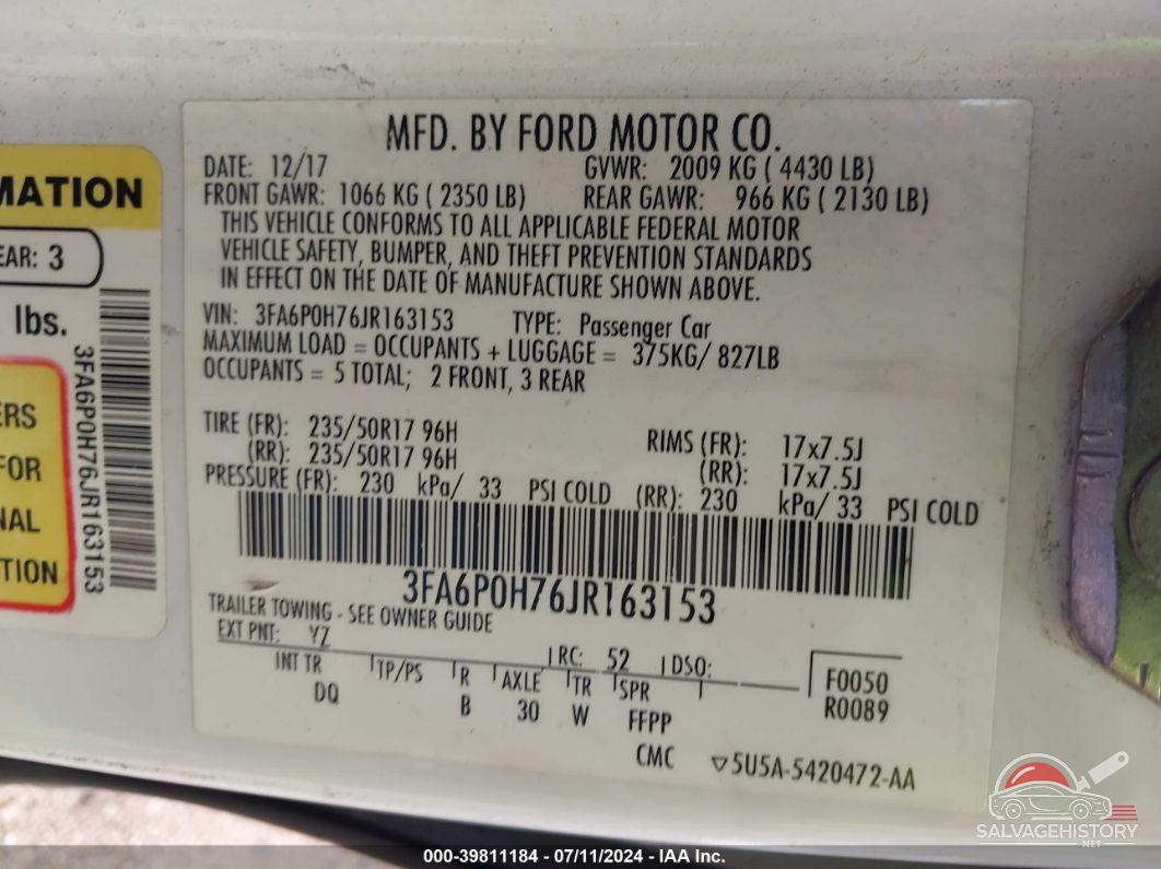 3FA6P0H76JR163153 2018 FORD FUSION photo no. 9