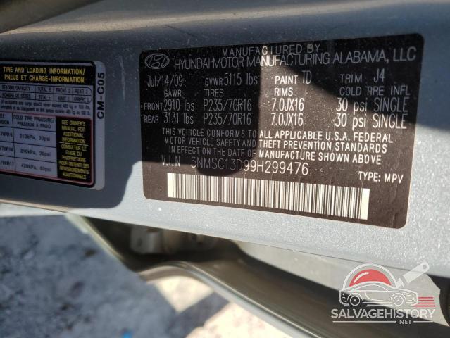 5NMSG13D99H299476 2009 HYUNDAI SANTA FE G photo no. 12