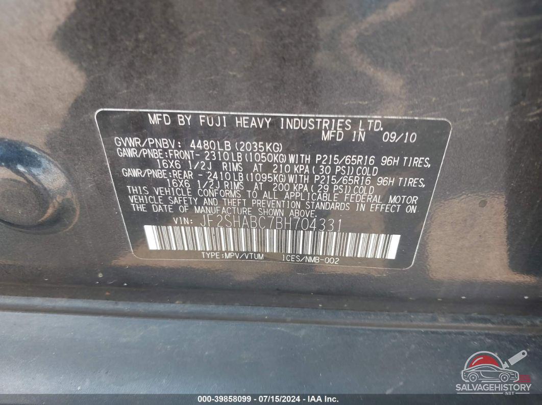 JF2SHABC7BH704331 2011 SUBARU FORESTER photo no. 9