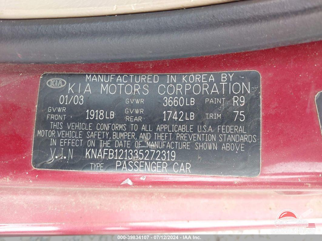 KNAFB121335272319 2003 KIA SPECTRA photo no. 9