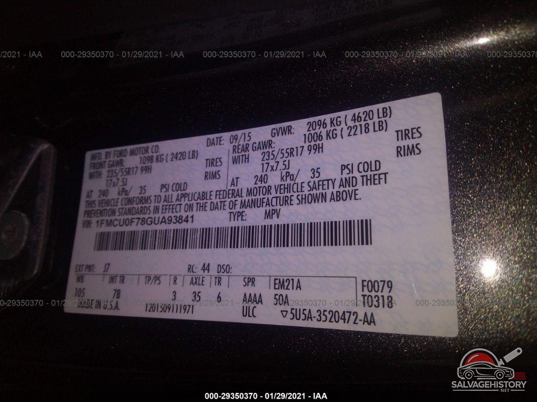 1FMCU0F78GUA93841 2016 FORD ESCAPE photo no. 9