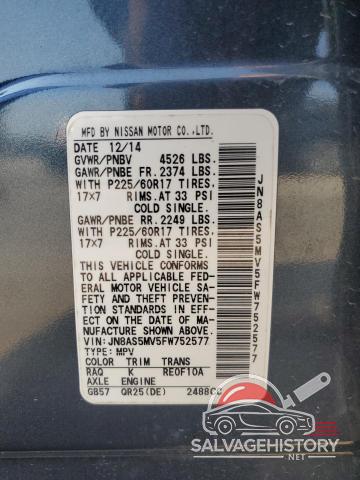 JN8AS5MV5FW752577 2015 NISSAN ROGUE photo no. 14