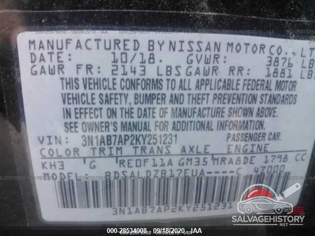 3N1AB7AP2KY251231 2019 NISSAN SENTRA photo no. 9