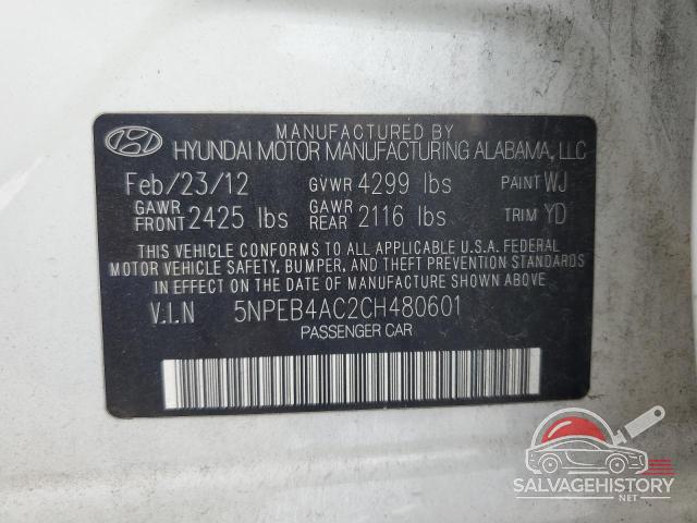5NPEB4AC2CH480601 2012 HYUNDAI SONATA photo no. 12