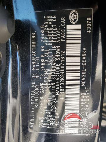 4T1BF32K84U071612 2004 TOYOTA CAMRY photo no. 12