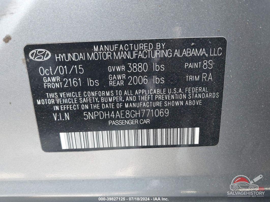 5NPDH4AE8GH771069 2016 HYUNDAI ELANTRA photo no. 9