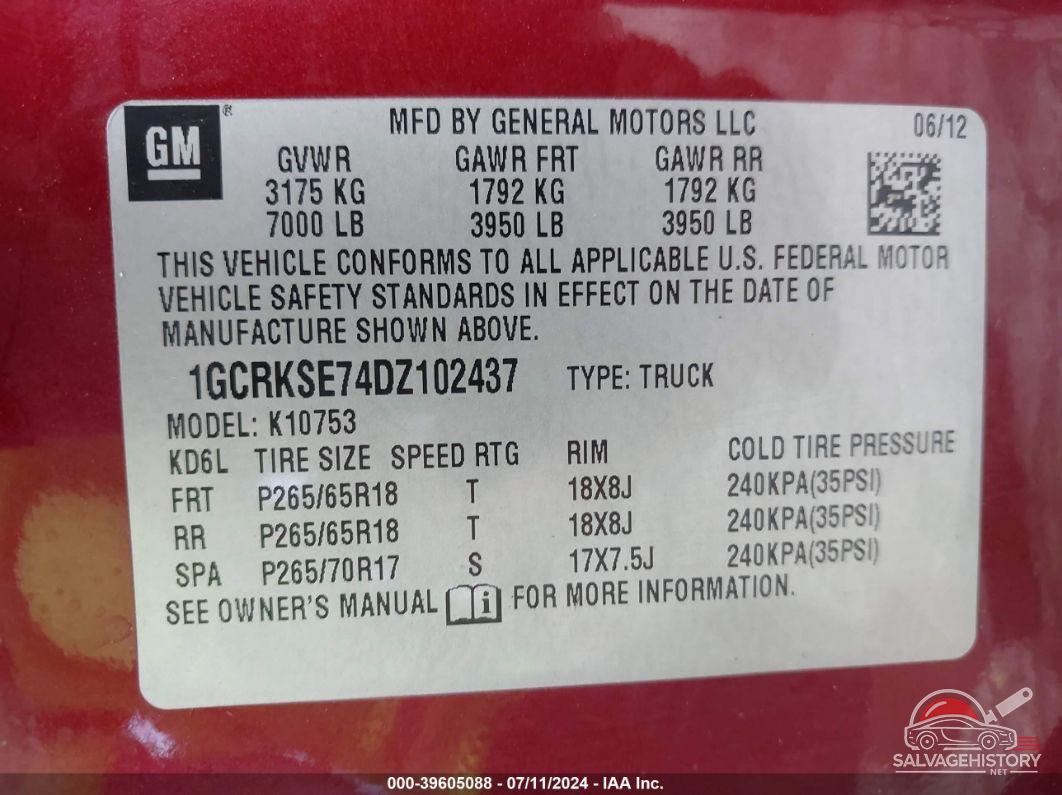 1GCRKSE74DZ102437 2013 CHEVROLET SILVERADO 1500 photo no. 9