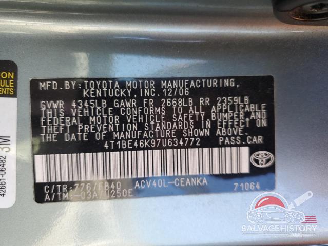 4T1BE46K97U634772 2007 TOYOTA CAMRY photo no. 13