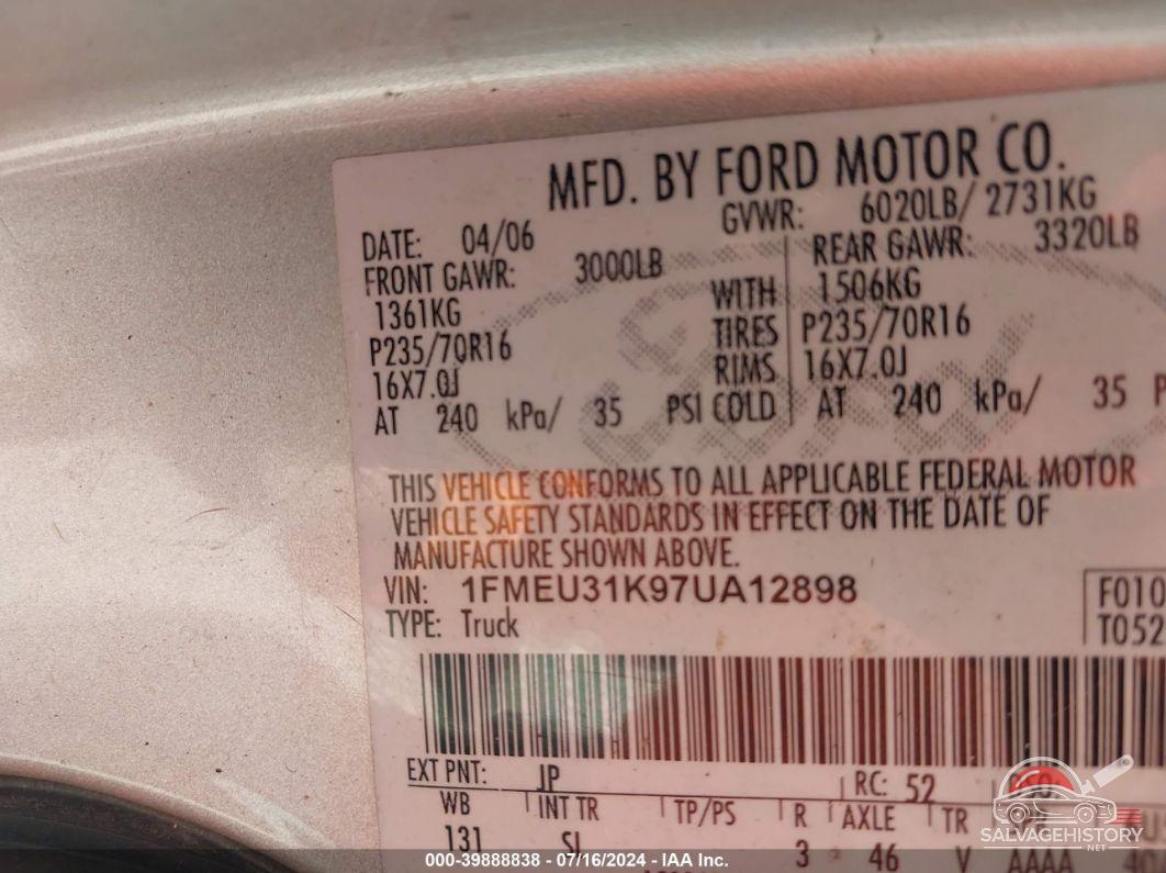 1FMEU31K97UA12898 2007 FORD EXPLORER SPORT TRAC photo no. 9