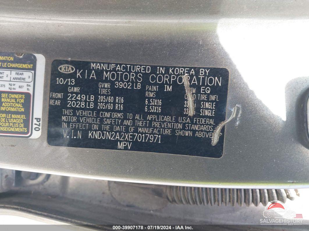 KNDJN2A2XE7017971 2014 KIA SOUL photo no. 9