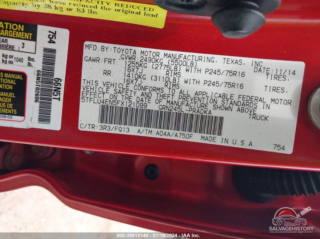 5TFLU4EN5FX121099 2015 TOYOTA TACOMA photo no. 9