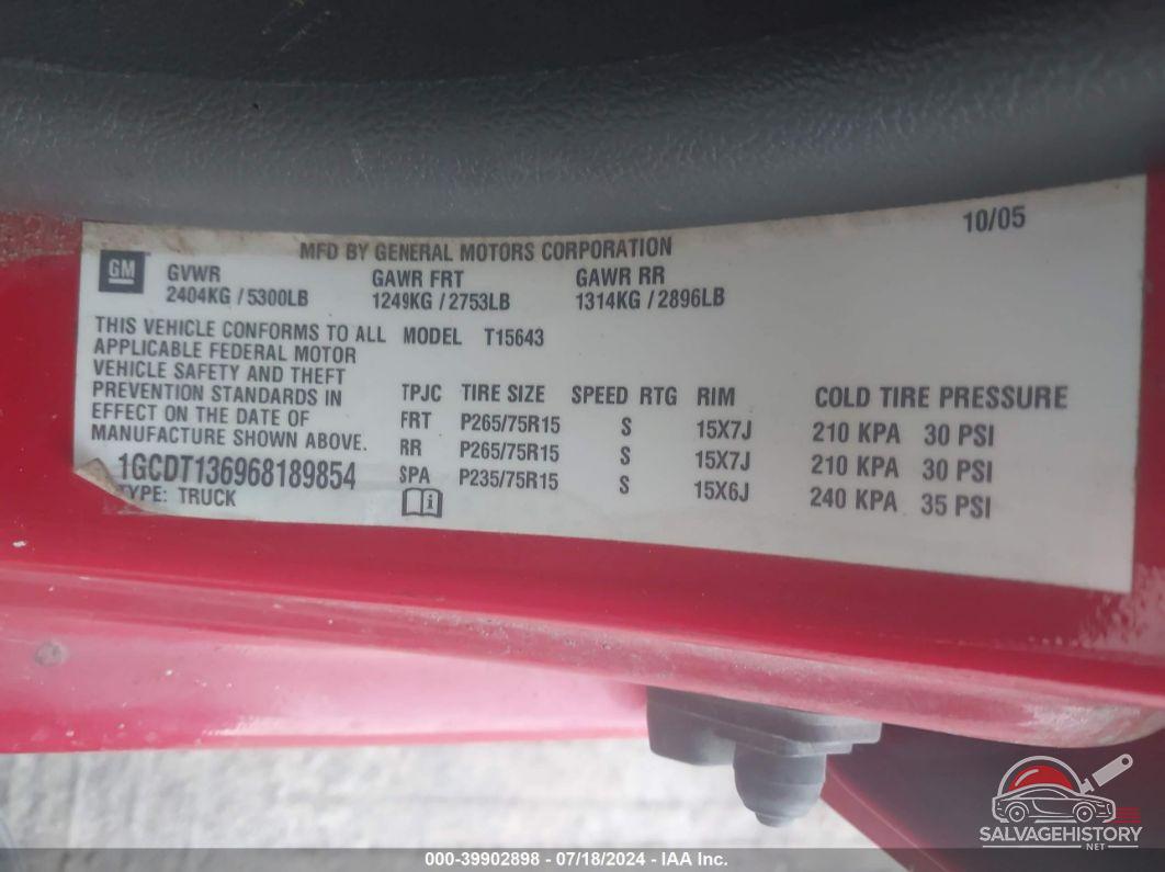 1GCDT136968189854 2006 CHEVROLET COLORADO photo no. 9