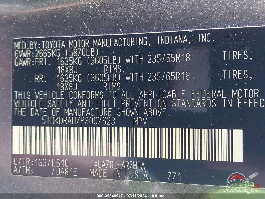 5TDKDRAH7PS007623 2023 TOYOTA HIGHLANDER photo no. 9