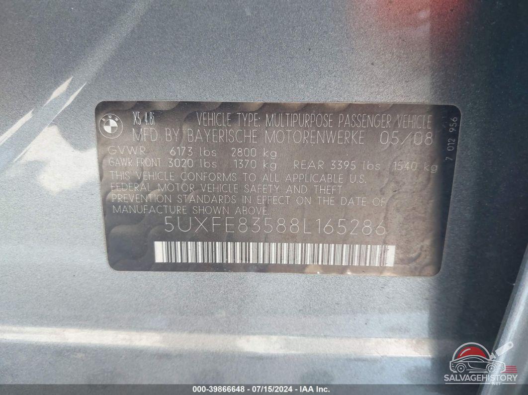 5UXFE83588L165286 2008 BMW X5 photo no. 9