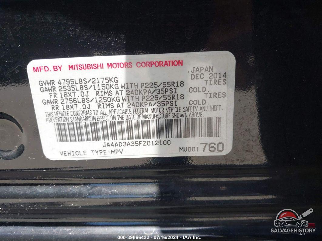 JA4AD3A35FZ012100 2015 MITSUBISHI OUTLANDER photo no. 9