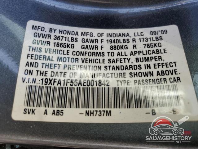 19XFA1F56AE001842 2010 HONDA CIVIC photo no. 12