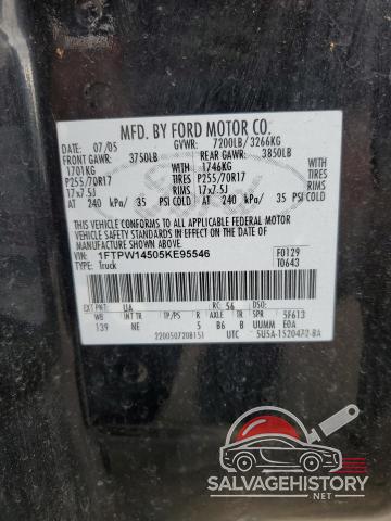 1FTPW14505KE95546 2005 FORD F-150 photo no. 12