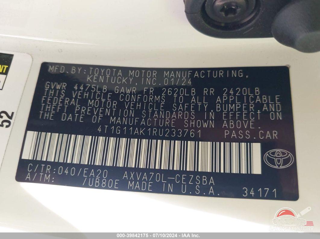 4T1G11AK1RU233761 2024 TOYOTA CAMRY photo no. 9