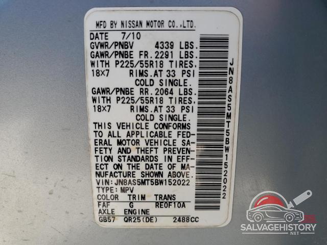 JN8AS5MT5BW152022 2011 NISSAN ROGUE photo no. 13