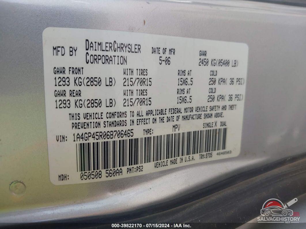 1A4GP45R06B706465 2006 CHRYSLER TOWN & COUNTRY photo no. 9