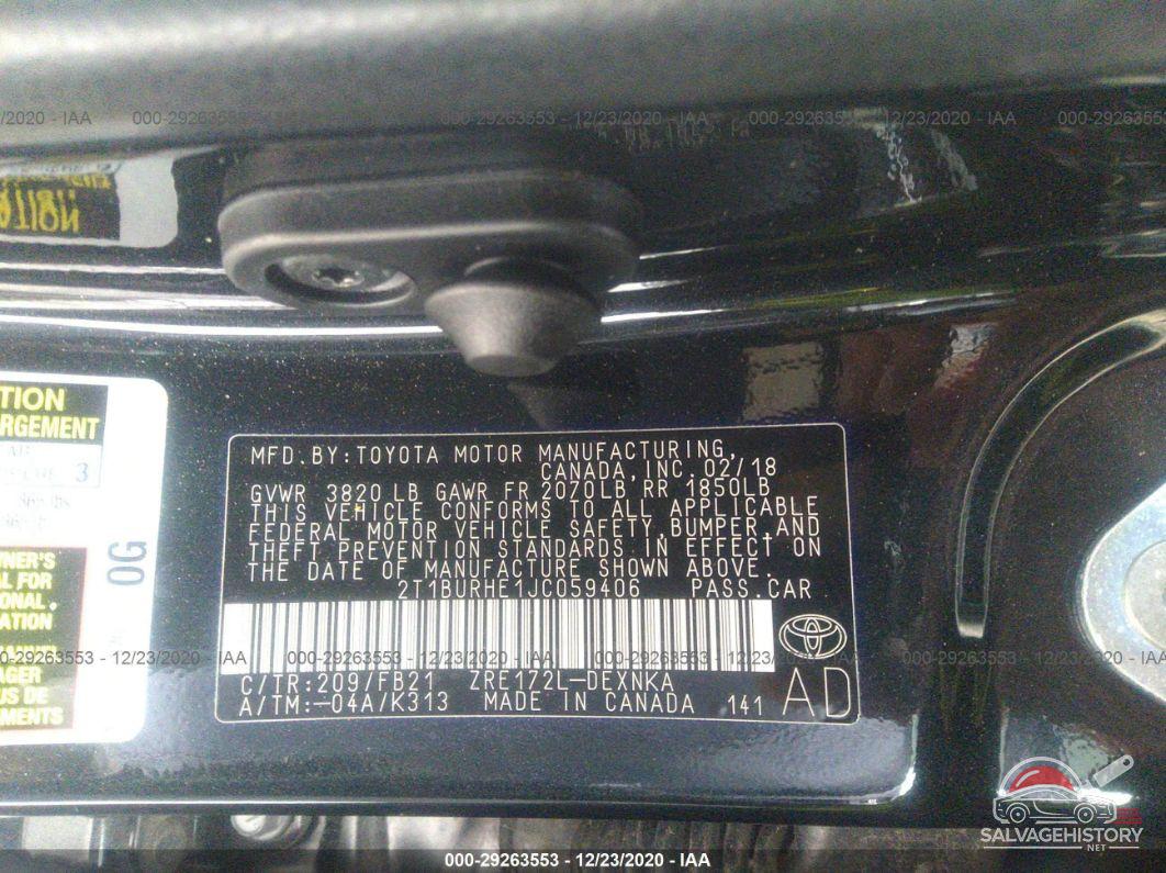 2T1BURHE1JC059406 2018 TOYOTA COROLLA photo no. 9