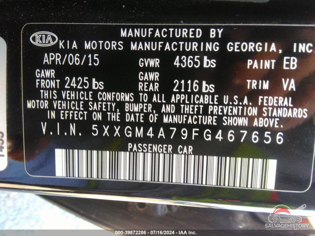 5XXGM4A79FG467656 2015 KIA OPTIMA photo no. 9