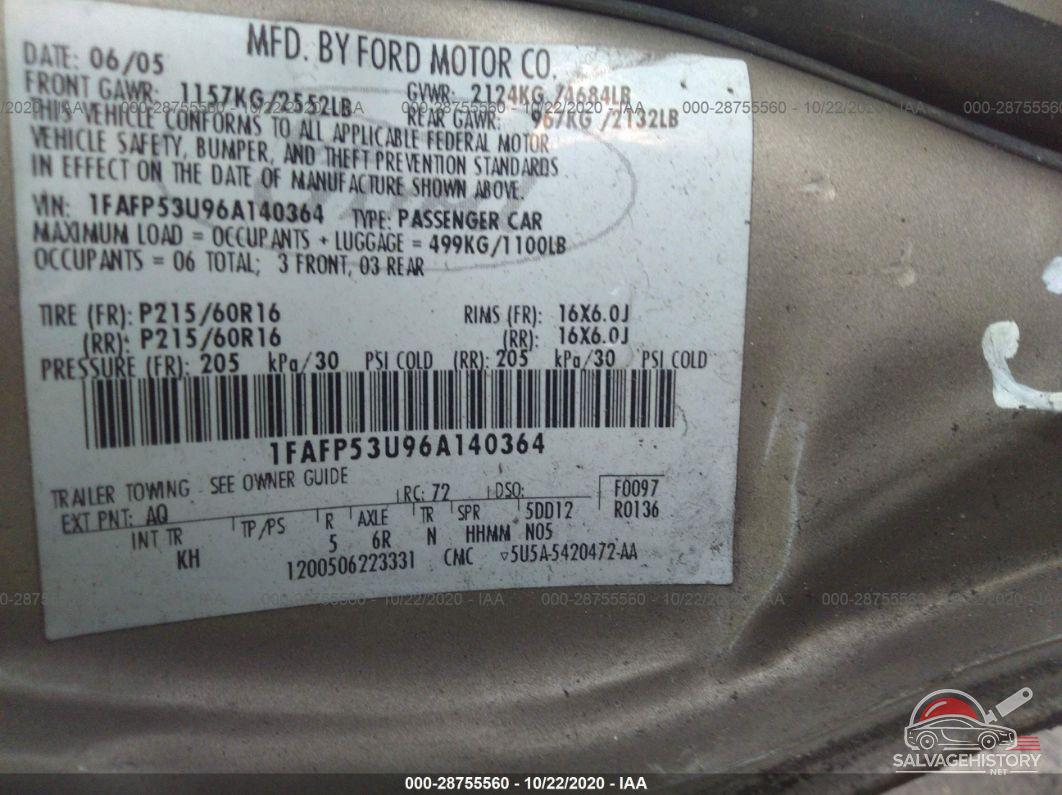 1FAFP53U96A140364 2006 FORD TAURUS photo no. 9