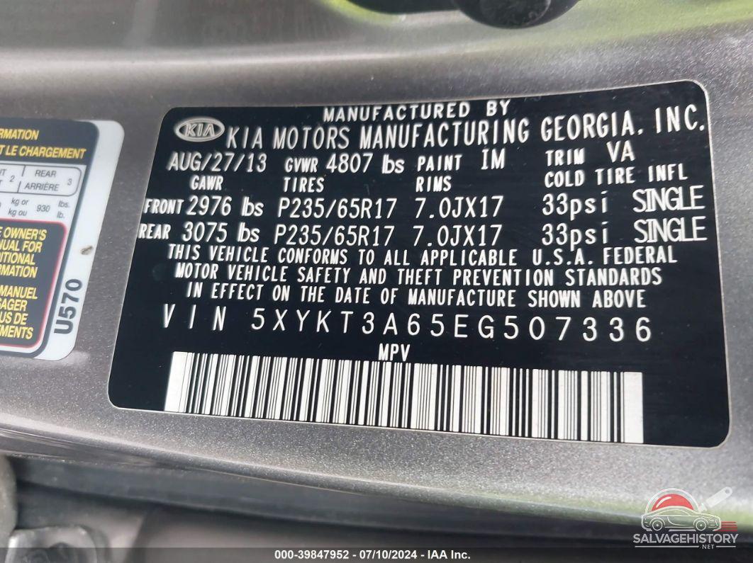 5XYKT3A65EG507336 2014 KIA SORENTO photo no. 9