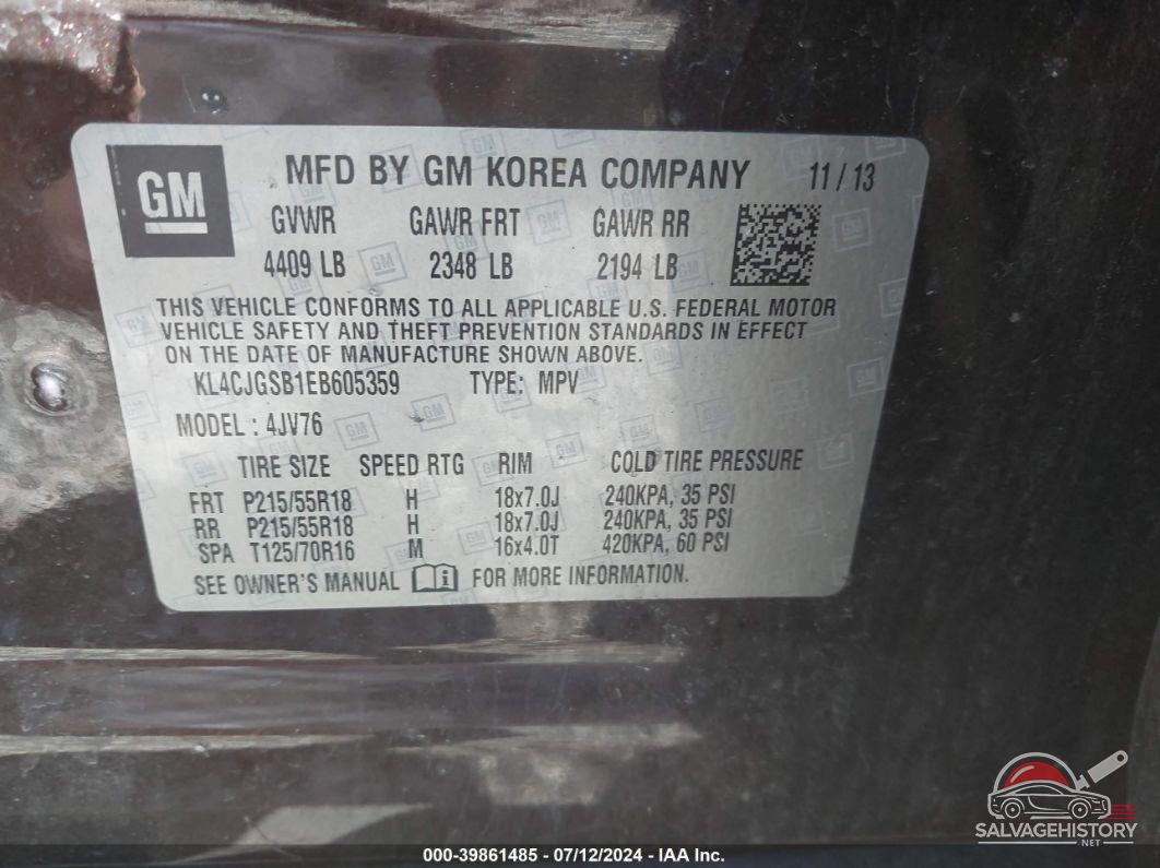 KL4CJGSB1EB605359 2014 BUICK ENCORE photo no. 9
